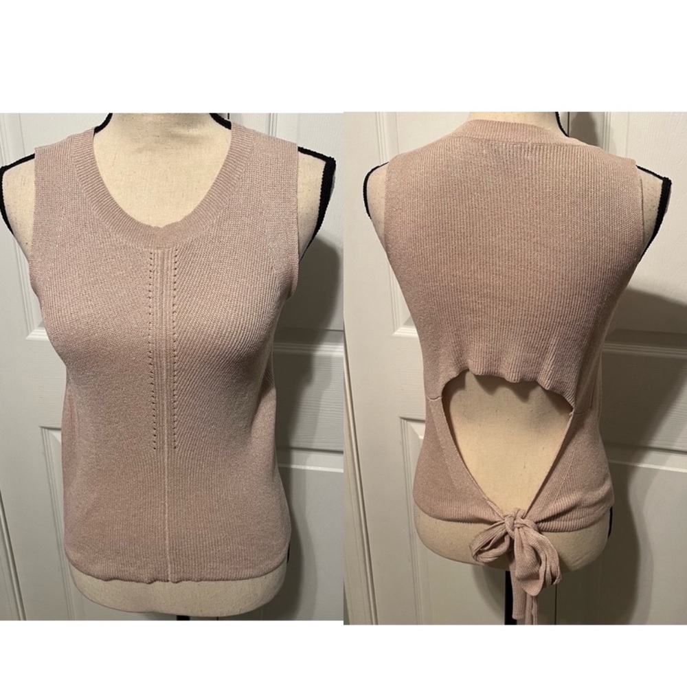 Fate Womens Size Large Light Beige Sleeveless Sweater Back Tie Coastal Preppy